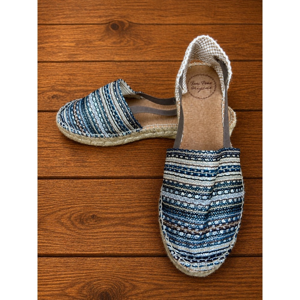 Toni Pons Origen Womens Blue Striped Jute Espadrille Flats Made in Spain Size 39